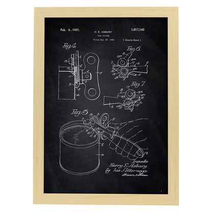 Poster con patente de Abrelatas. Lámina con diseño de patente antigua-Artwork-Nacnic-A3-Marco Madera clara-Nacnic Estudio SL