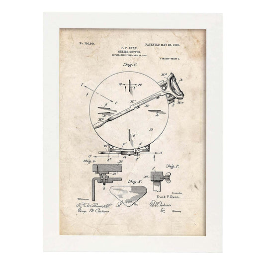 Poster con patente de Corta queso. Lámina con diseño de patente antigua.-Artwork-Nacnic-A3-Marco Blanco-Nacnic Estudio SL