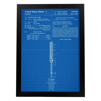Poster con patente de Tenedor. Lámina con diseño de patente antigua-Artwork-Nacnic-A4-Marco Negro-Nacnic Estudio SL