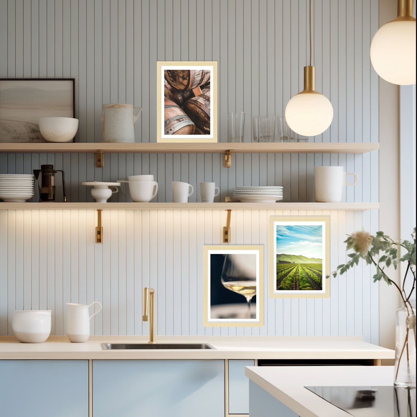 Set de 3 Cuadros de Viñedo Italiano Impresión Ilustración Arte de Pared Decoración en Estilo Fotográfico Moderno para Cocina, Bodega, Bar, Despensa, Comedor, Restaurante