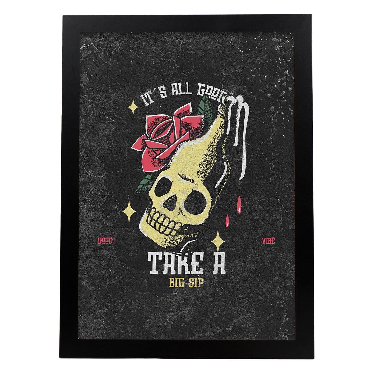 Lámina Dale un trago. Pósters con modernos diseños estilo tatuaje sobre fondo oscuro.-Artwork-Nacnic-A3-Marco Negro-Nacnic Estudio SL