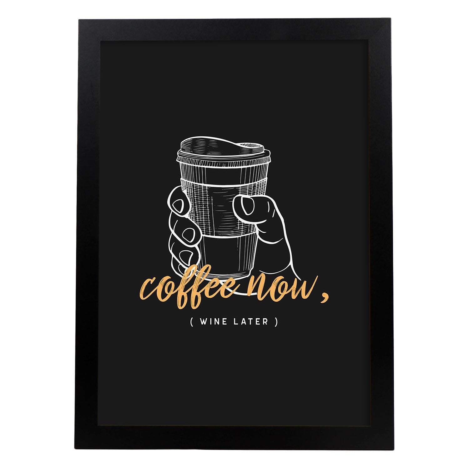 Set de láminas Café ahora, vino luego. Pósters para cafeterías, restaurantes y amantes del café.-Artwork-Nacnic-A3-Marco Negro-Nacnic Estudio SL