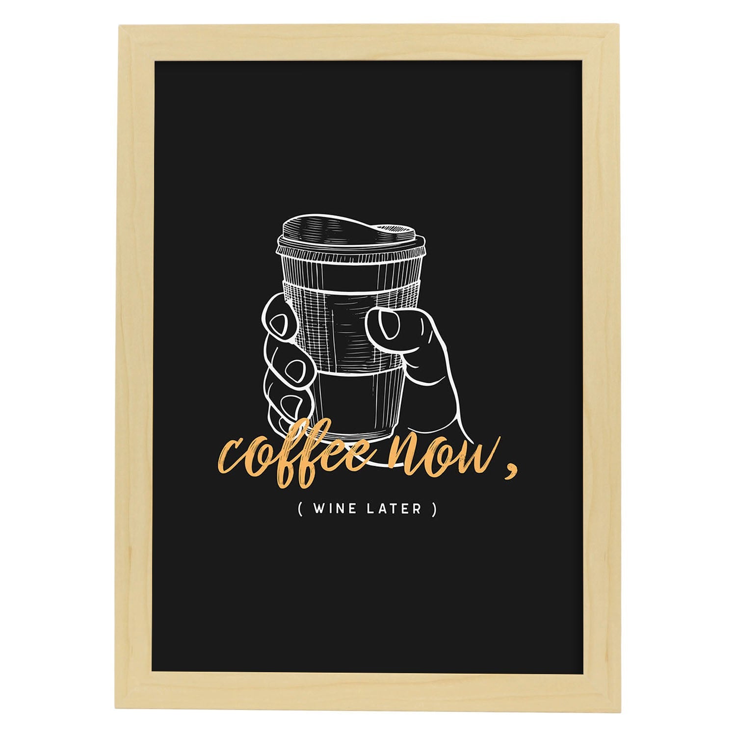 Set de láminas Café ahora, vino luego. Pósters para cafeterías, restaurantes y amantes del café.-Artwork-Nacnic-A3-Marco Madera clara-Nacnic Estudio SL