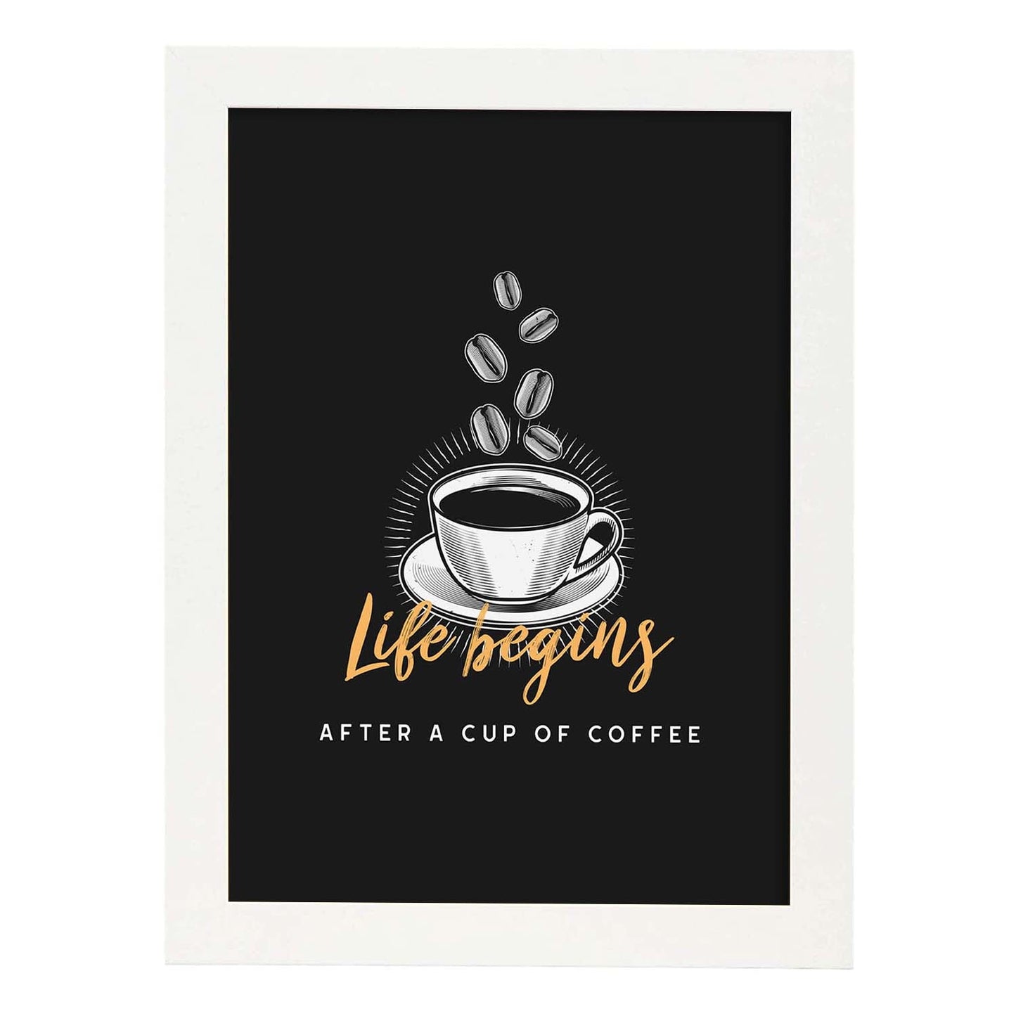 Set de láminas La vida empieza después de un café. Pósters para cafeterías, restaurantes y amantes del café.-Artwork-Nacnic-A3-Marco Blanco-Nacnic Estudio SL