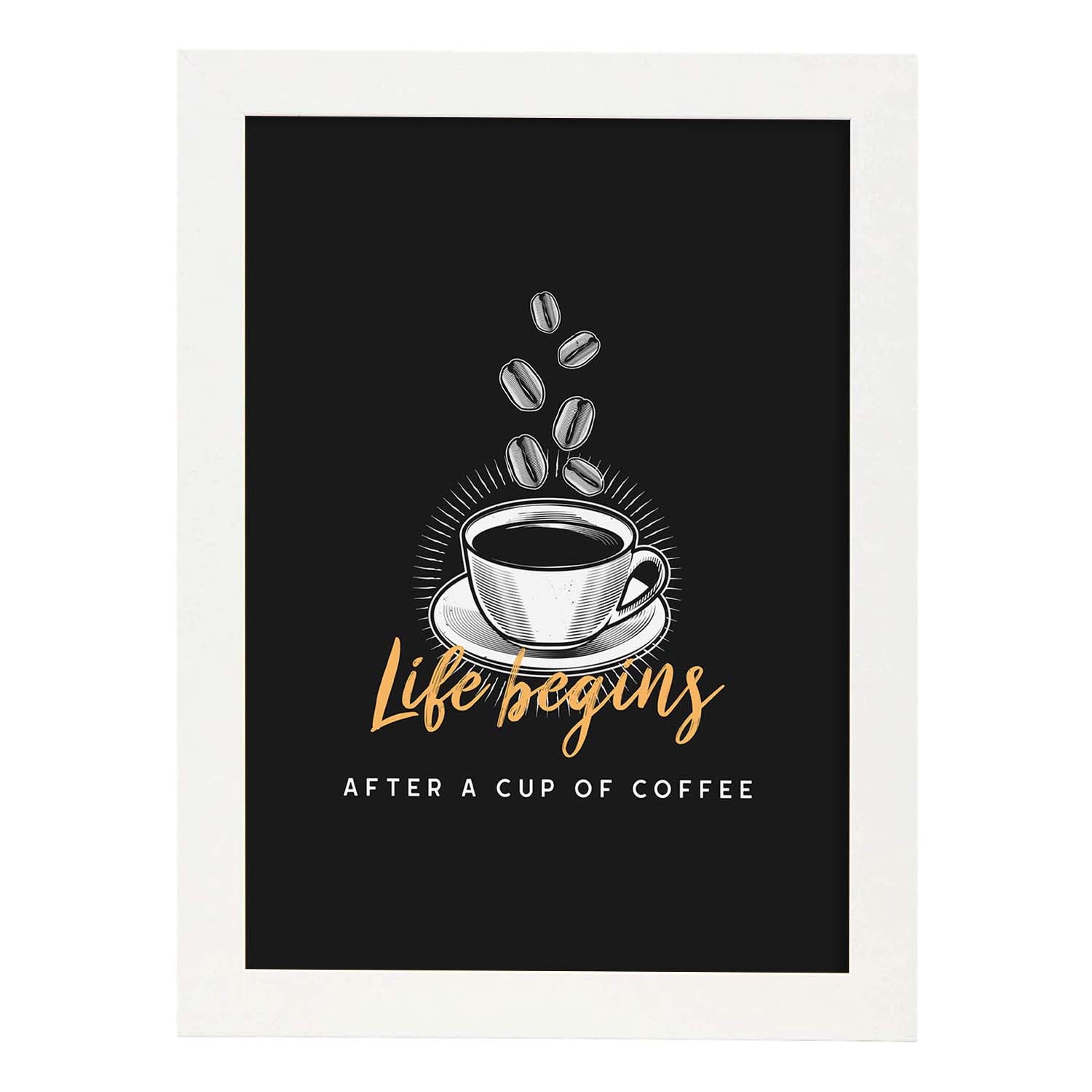 Set de láminas La vida empieza después de un café. Pósters para cafeterías, restaurantes y amantes del café.-Artwork-Nacnic-A3-Marco Blanco-Nacnic Estudio SL
