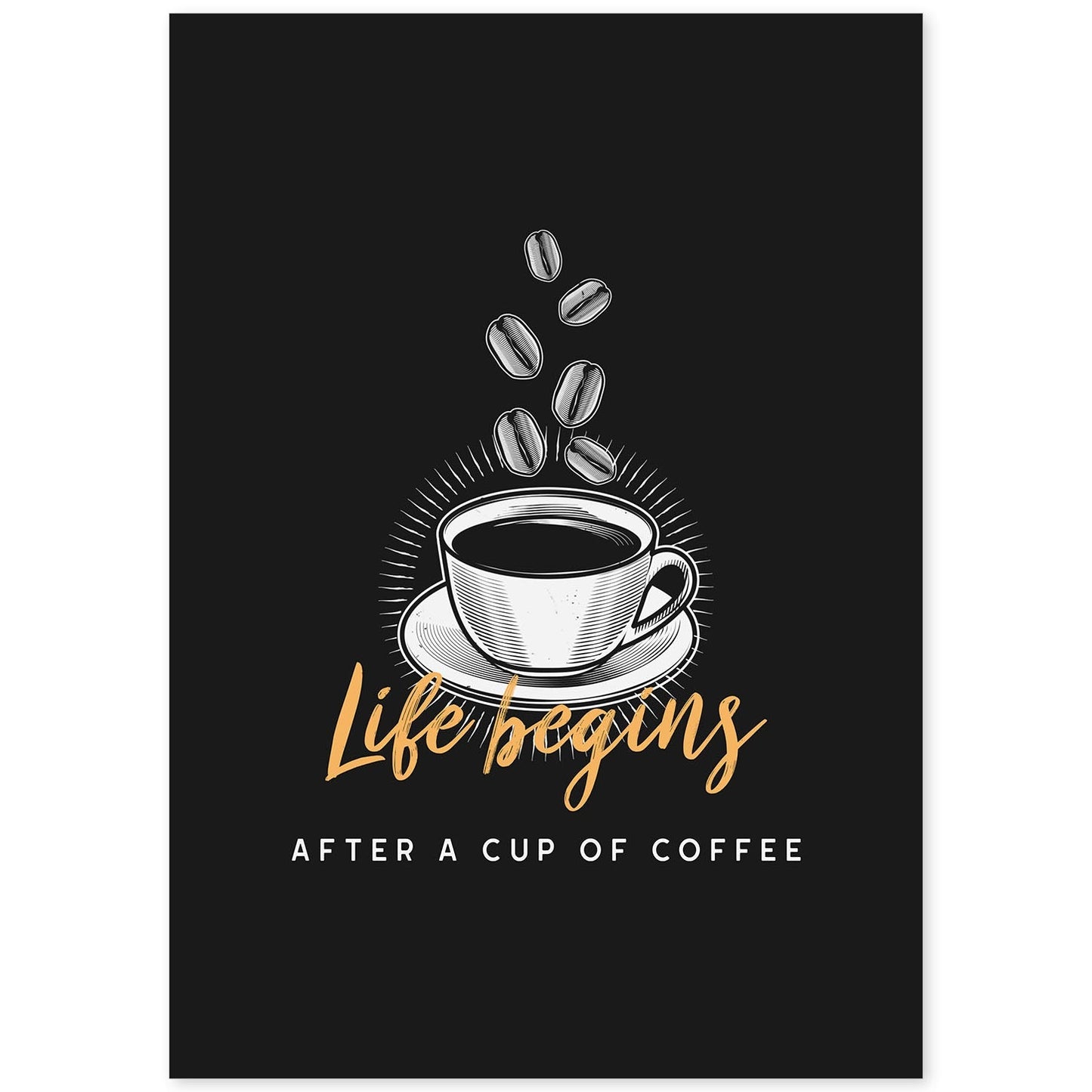 Set de láminas La vida empieza después de un café. Pósters para cafeterías, restaurantes y amantes del café.-Artwork-Nacnic-A4-Sin marco-Nacnic Estudio SL