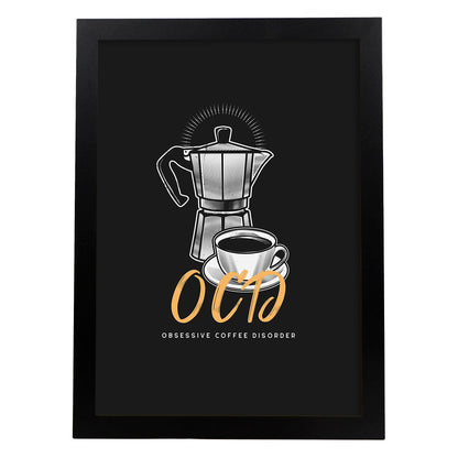 Set de láminas Cafetero compulsivo. Pósters para cafeterías, restaurantes y amantes del café.-Artwork-Nacnic-A4-Marco Negro-Nacnic Estudio SL
