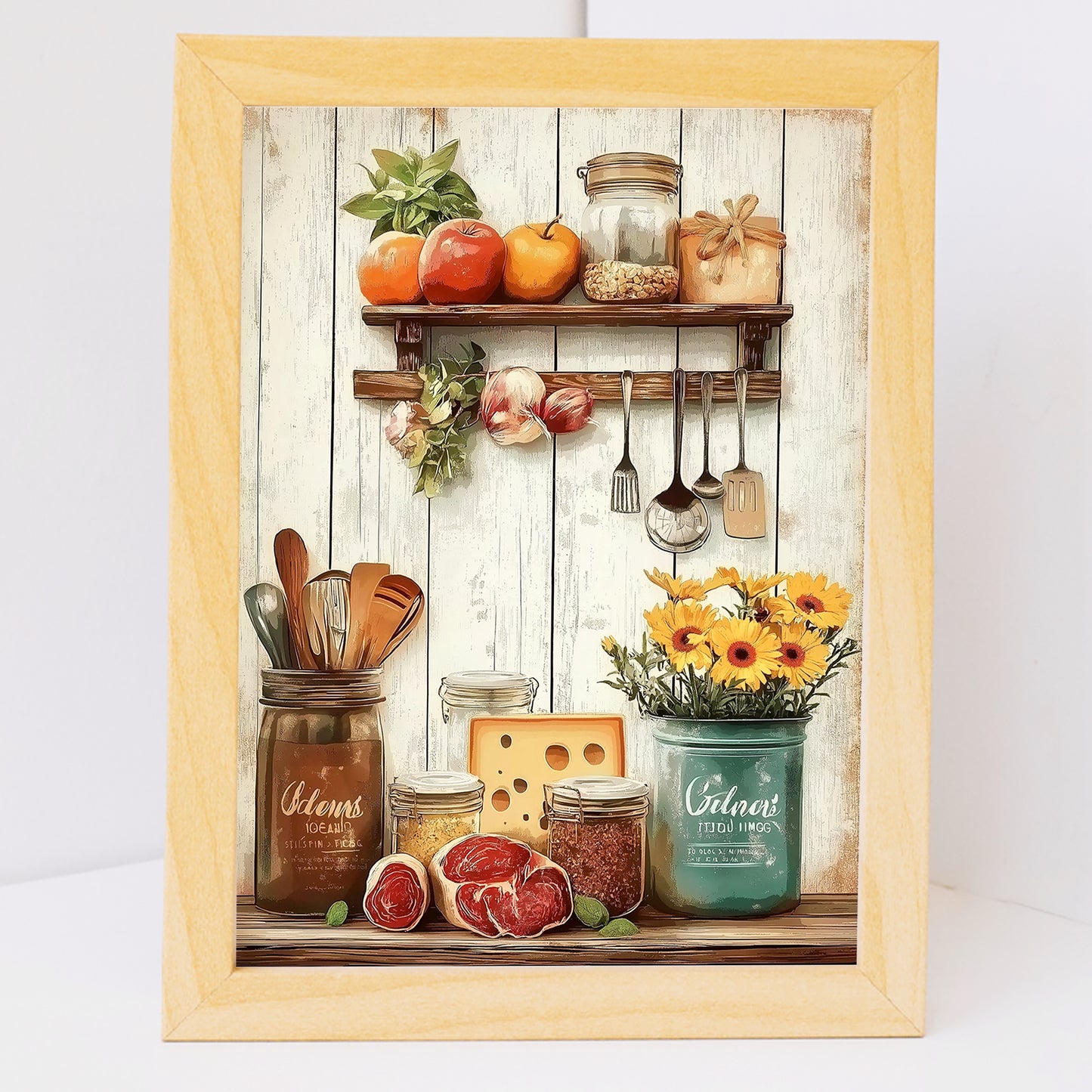 Set de 2 Cuadros de Cocina Rústica Impresión Ilustración en Estilo Campestre Arte de Pared para Decoración de Cocina, Despensa, Comedor, Restaurante