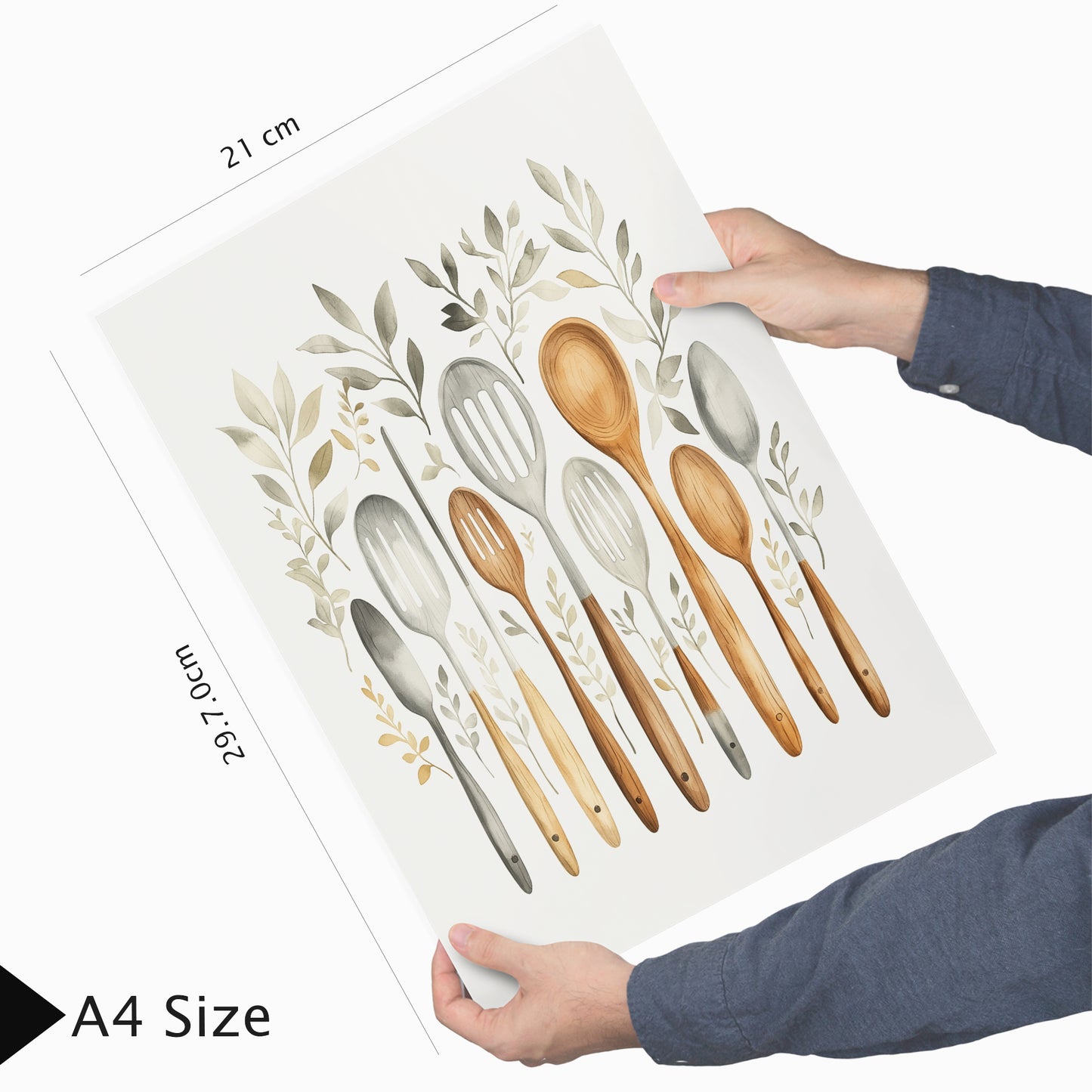 Set de 3 Cuadros Utensilios y herramientas de Cocina Póster en Acuarela con Ilustración impresa para decorar las paredes de la Cocina, Despensa, Comedor, Restaurante