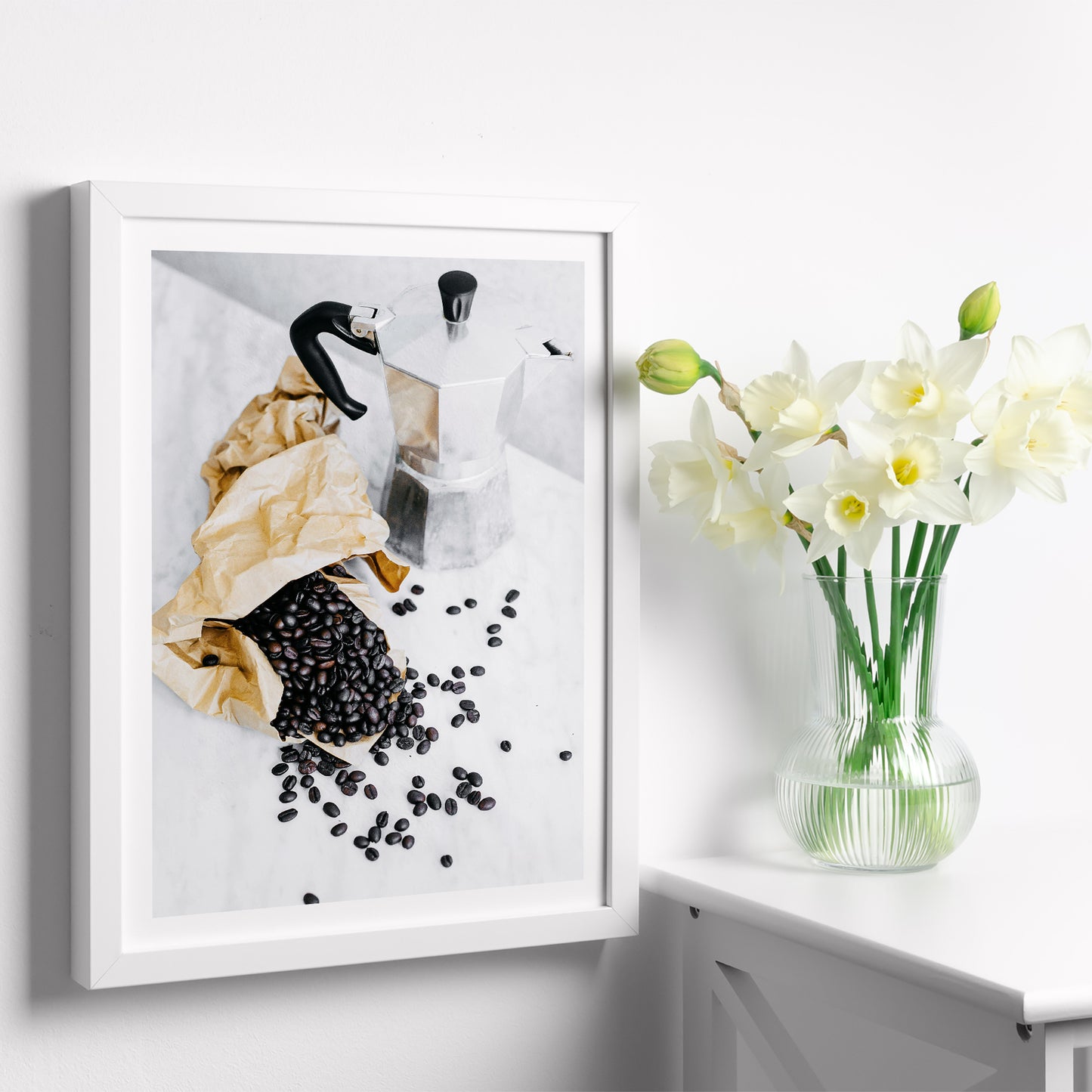 Set de 3 Cuadros Desayuno Mañana Café, Muffins, Croissant Ilustración impresa en estilo Fotográfico para decorar las paredes de Cocina, Despensa, Comedor, Restaurante