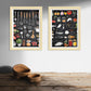 Set de 2 Cuadros Elementos de Cocina Ingredientes y Herramientas Poster Print ilustración para decorar las paredes de Cocina, Despensa, Comedor, Restaurante