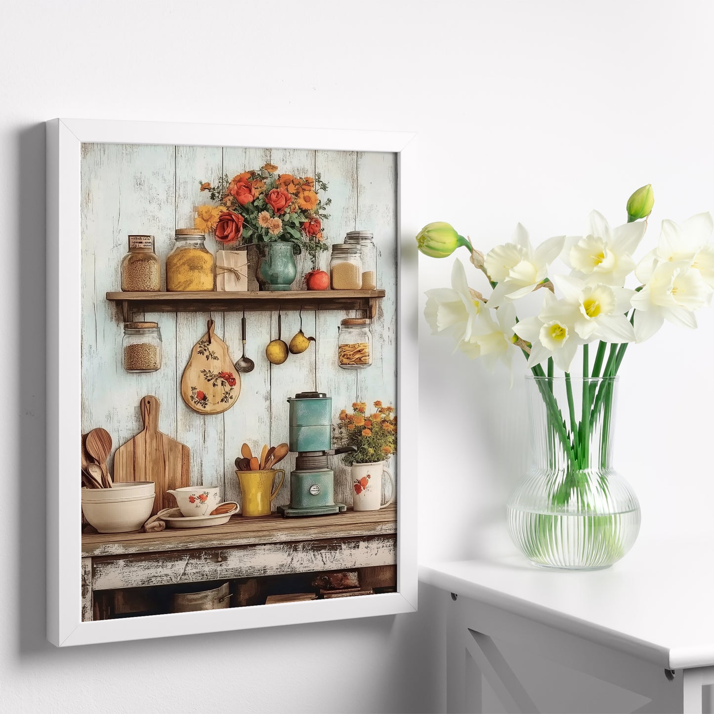 Set de 2 Cuadros de Cocina Rústica Impresión Ilustración en Estilo Campestre Arte de Pared para Decoración de Cocina, Despensa, Comedor, Restaurante