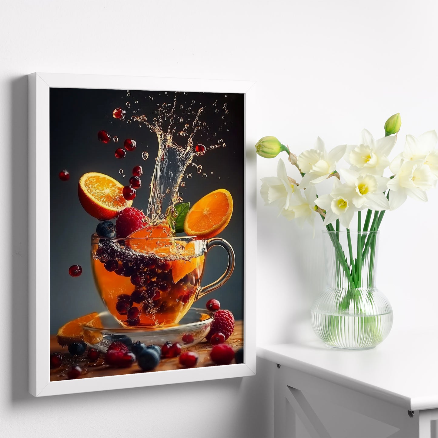 Set de 2 Cuadros de Colores con Té de Frutas Refrescantes Ilustración impresa en estilo Fotográfico para decorar las paredes de Cocina, Despensa, Comedor, Restaurante