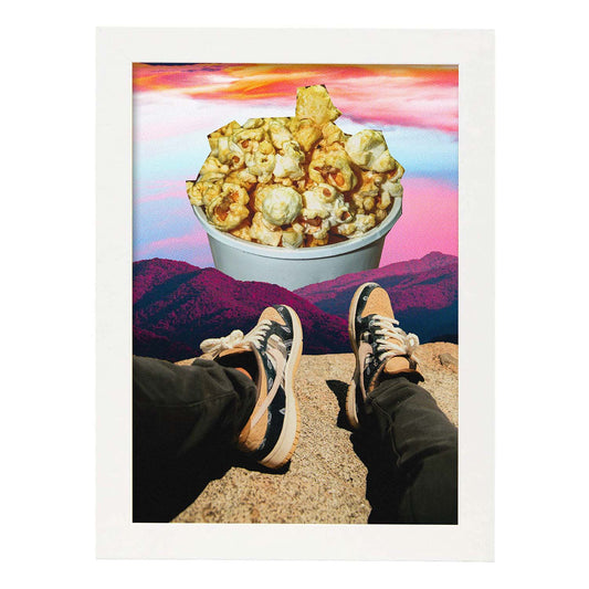 Lamina artistica decorativa con ilustración de Palomitas de maíz estilo Collage-Artwork-Nacnic-A4-Marco Blanco-Nacnic Estudio SL
