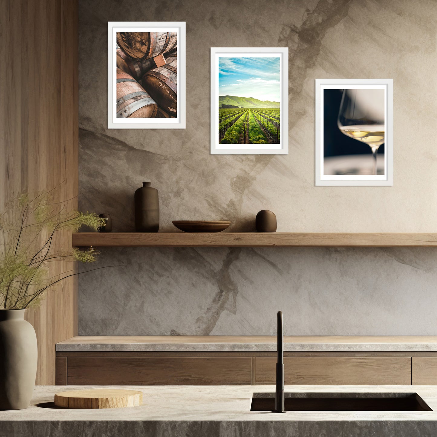 Set de 3 Cuadros de Viñedo Italiano Impresión Ilustración Arte de Pared Decoración en Estilo Fotográfico Moderno para Cocina, Bodega, Bar, Despensa, Comedor, Restaurante