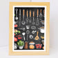 Set de 2 Cuadros Elementos de Cocina Ingredientes y Herramientas Poster Print ilustración para decorar las paredes de Cocina, Despensa, Comedor, Restaurante