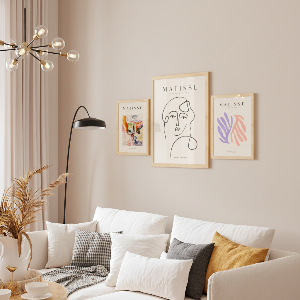 Set de 6 láminas estilo fauvista y abstracto con obras inspiradas en Henri Matisse en tonos pastel y vibrantes para salón moderno o estudio artístico, 2 grandes y 4 medianos