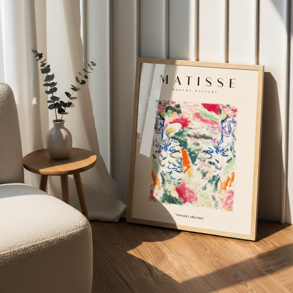 Set de 6 láminas estilo fauvista y abstracto con obras inspiradas en Henri Matisse en tonos pastel y vibrantes para salón moderno o estudio artístico, 2 grandes y 4 medianos