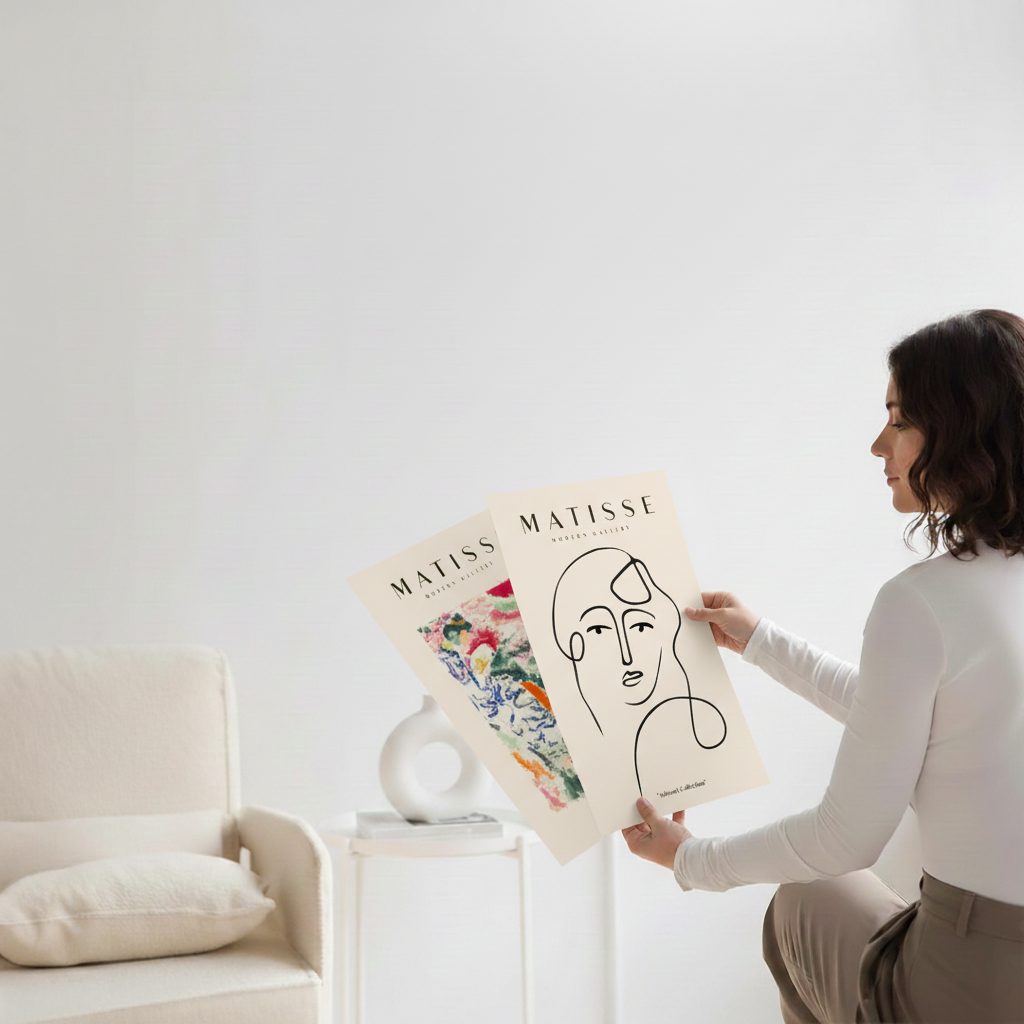 Set de 6 láminas estilo fauvista y abstracto con obras inspiradas en Henri Matisse en tonos pastel y vibrantes para salón moderno o estudio artístico, 2 grandes y 4 medianos