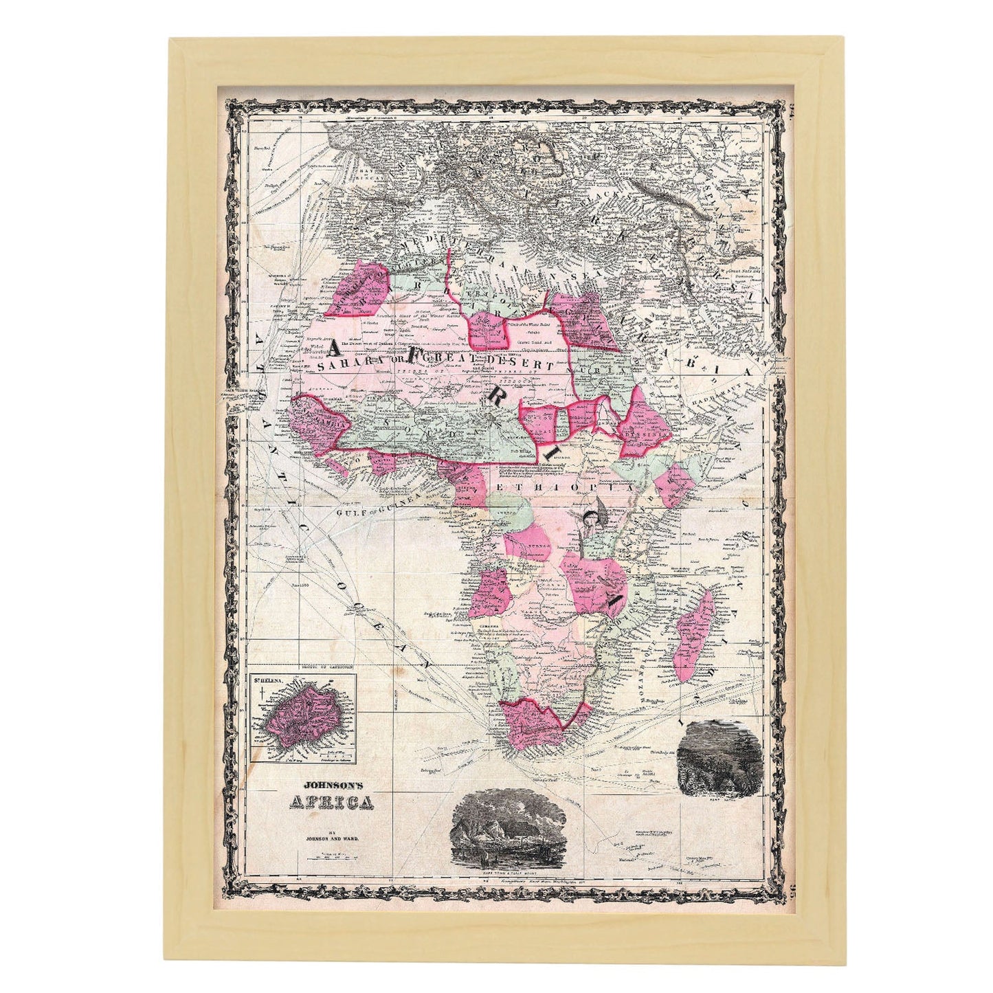 1862 Johnson Map of Africa Geographicus Afria johnson 1862-Artwork-Nacnic-A3-Marco Madera clara-Nacnic Estudio SL