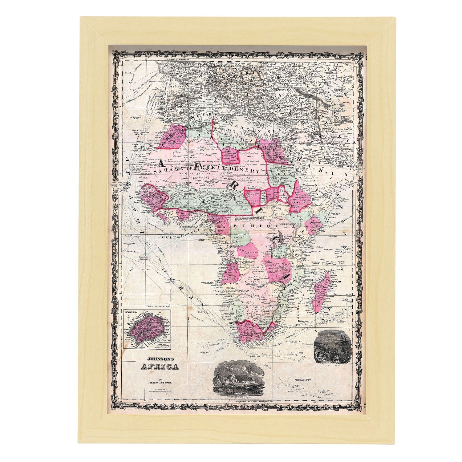 1862 Johnson Map of Africa Geographicus Afria johnson 1862-Artwork-Nacnic-A4-Marco Madera clara-Nacnic Estudio SL