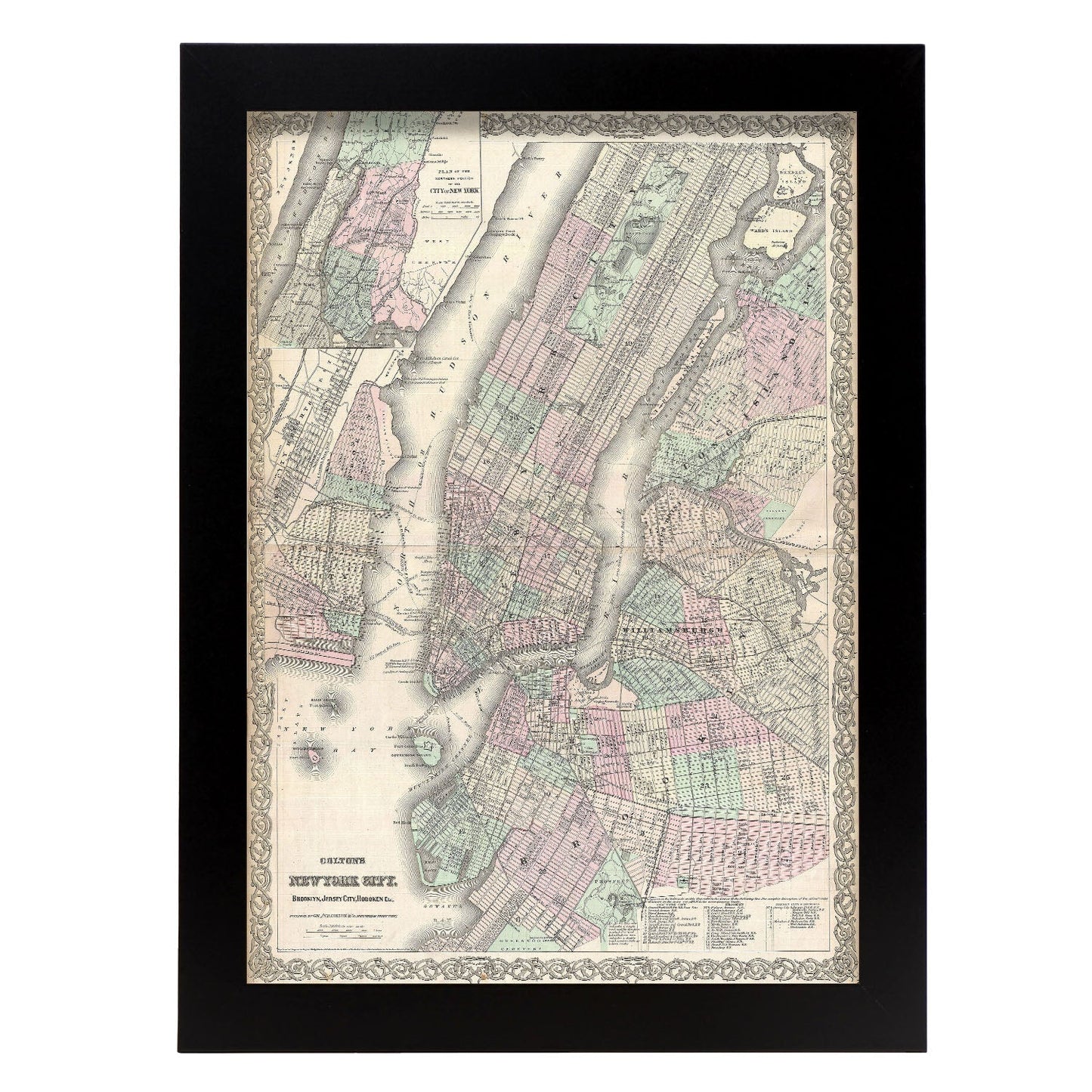 1865 Colton Map of New York City Manhattan Brooklyn Long Island City Geographicus NewYorkCity colton 1866-Artwork-Nacnic-A4-Sin marco-Nacnic Estudio SL