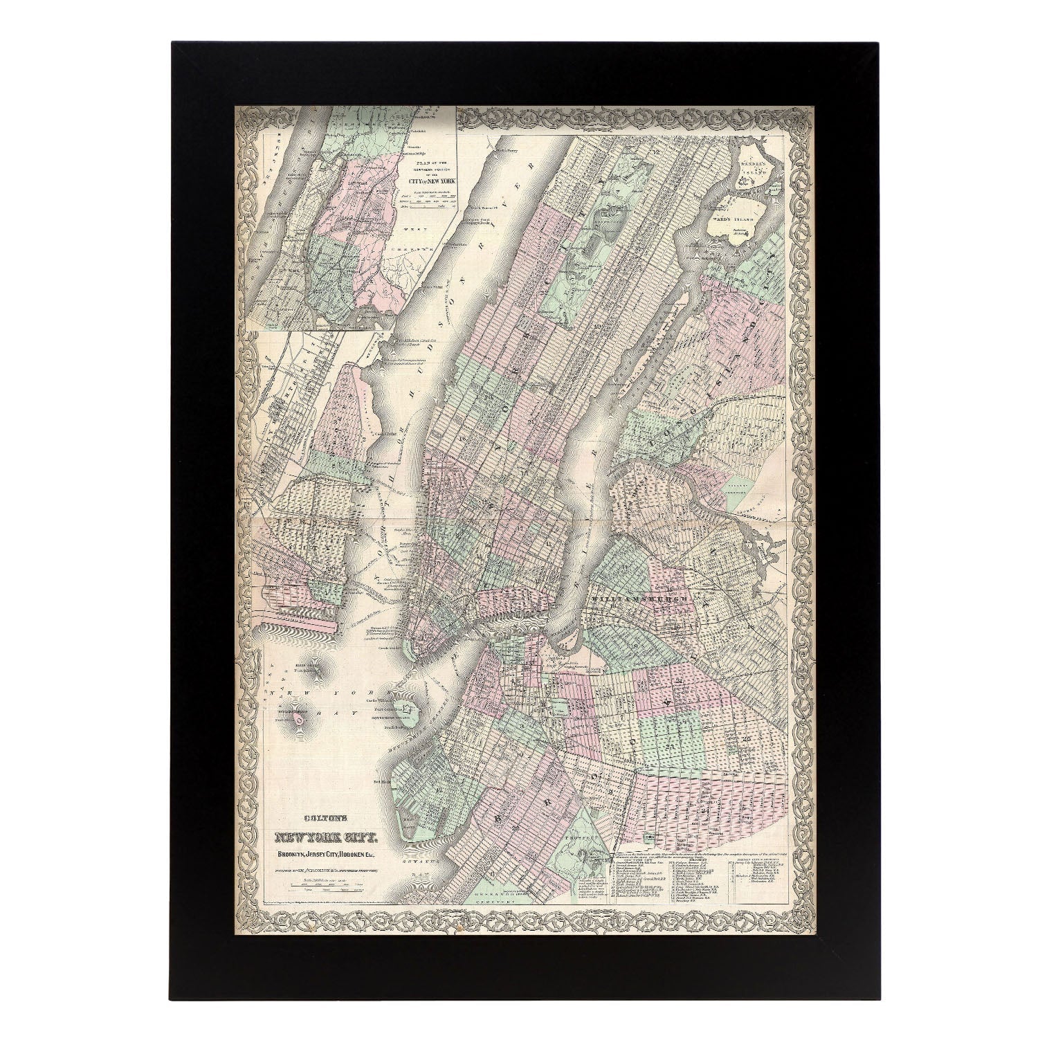 1865 Colton Map of New York City Manhattan Brooklyn Long Island City Geographicus NewYorkCity colton 1866-Artwork-Nacnic-A4-Sin marco-Nacnic Estudio SL