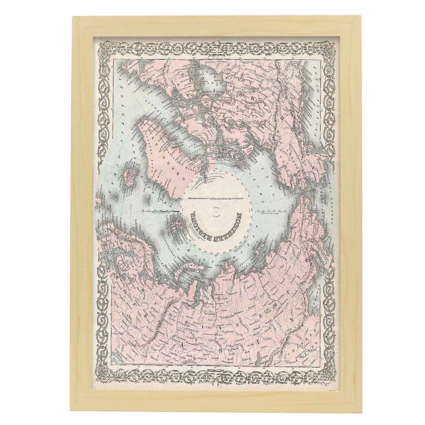 1872_Colton_Map_of_the_North_Pole_or_Arctic_-1855-Artwork-Nacnic-A3-Marco Madera clara-Nacnic Estudio SL