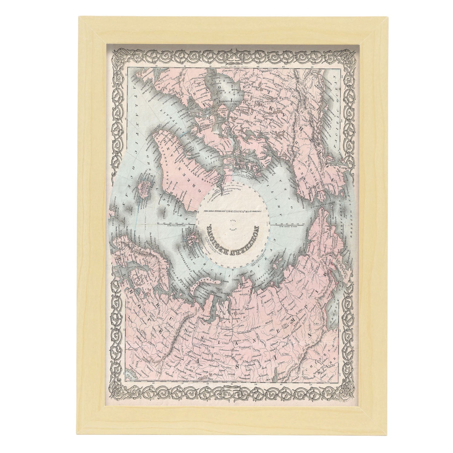 1872_Colton_Map_of_the_North_Pole_or_Arctic_-1855-Artwork-Nacnic-A4-Marco Madera clara-Nacnic Estudio SL