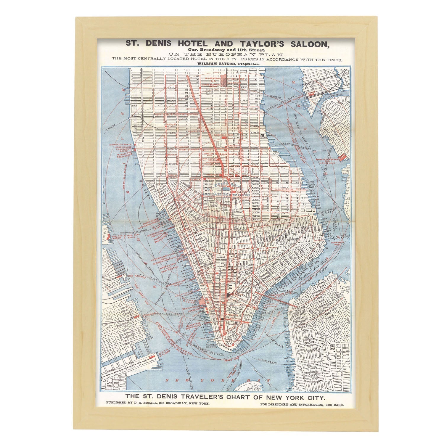 1879 Lower Manhattan map-Artwork-Nacnic-A3-Marco Madera clara-Nacnic Estudio SL