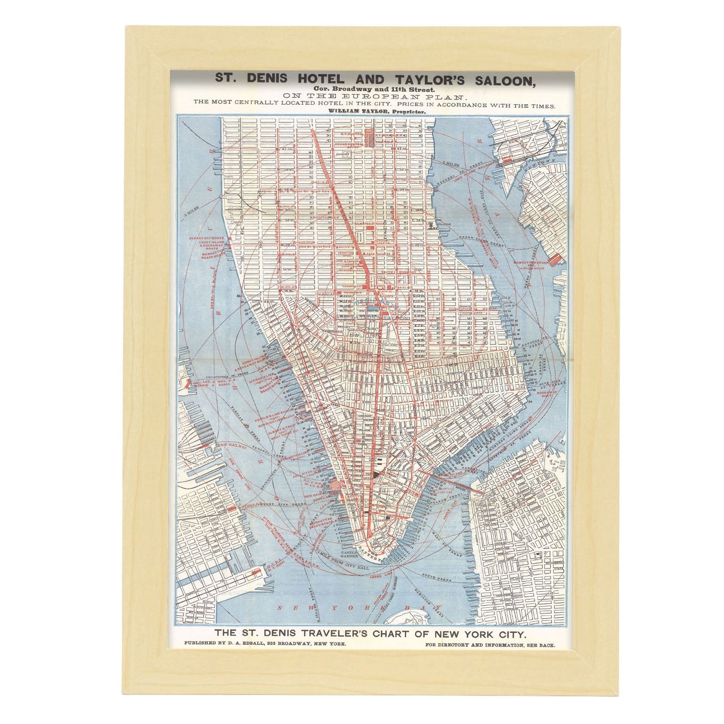 1879 Lower Manhattan map-Artwork-Nacnic-A4-Marco Madera clara-Nacnic Estudio SL