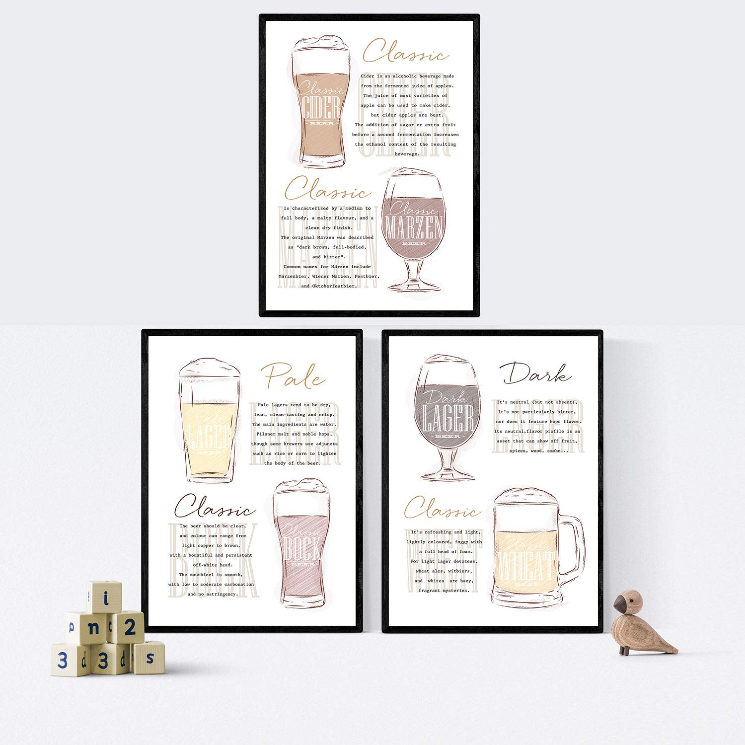 Pack de posters de cervezas y chupitos. Láminas de Cervezas. Posters de alcohol y bebidas para bares.-Artwork-Nacnic-Nacnic Estudio SL