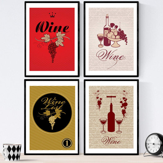 Set de láminas de vino. Posters de vino y bodega. Vino vintage 1.-Artwork-Nacnic-Nacnic Estudio SL