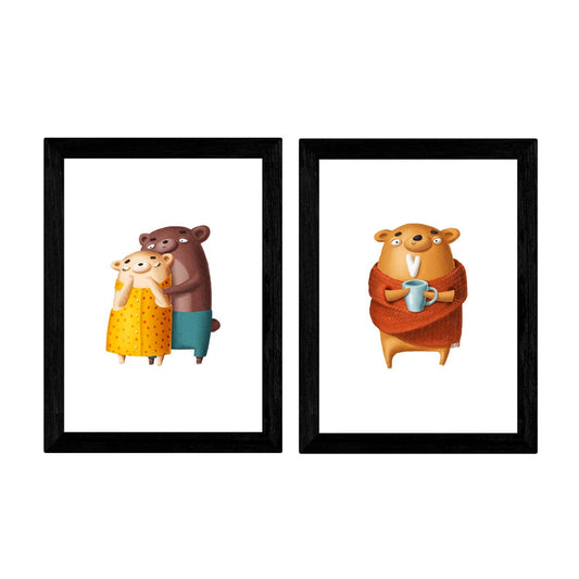 Set de 2 láminas de osos abrazo y cafe ,en .-Artwork-Nacnic-Nacnic Estudio SL