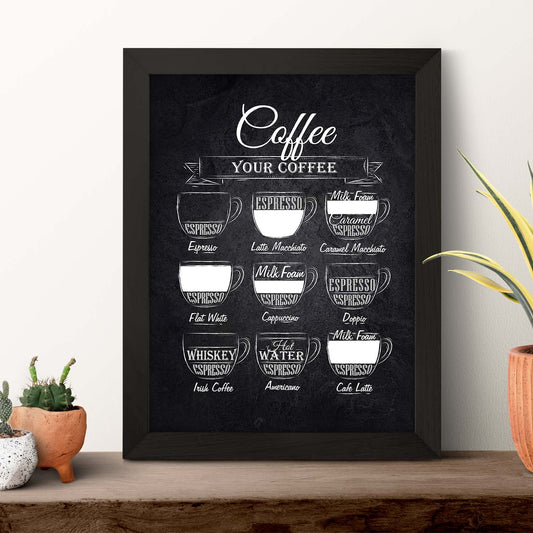 Láminas de café. Poster con diseño Café fondo negro.-Artwork-Nacnic-Nacnic Estudio SL
