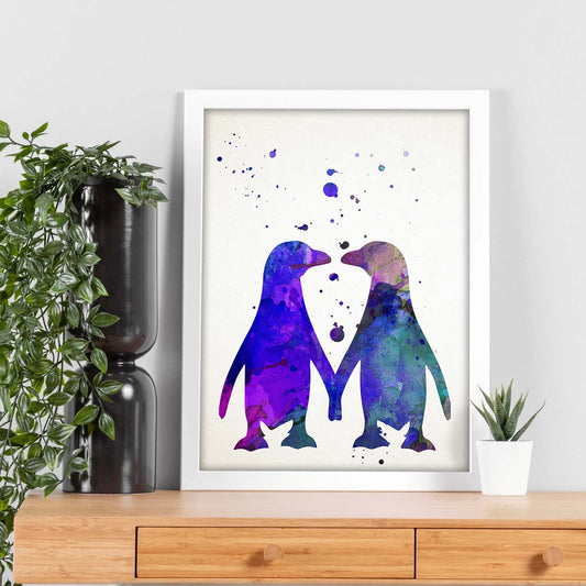 Poster de Pingüino estilo acuarela. Láminas de animales con estilo acuarela-Artwork-Nacnic-Nacnic Estudio SL