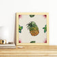 Poster cuadrado de Piñas con flor. Lámina de frutas y verduras de forma cuadrada, ilustrada con dibujos a color.-Artwork-Nacnic-Nacnic Estudio SL