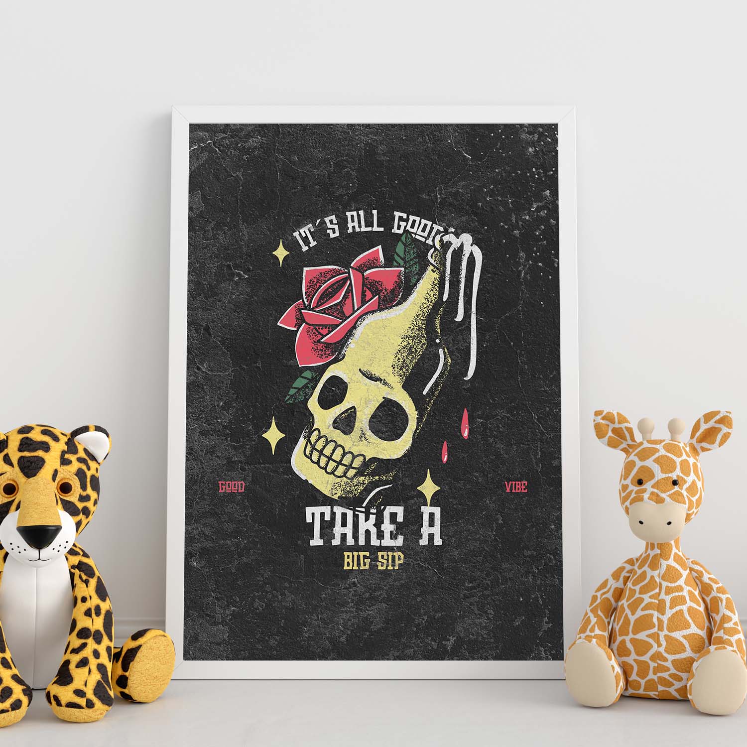 Lámina Dale un trago. Pósters con modernos diseños estilo tatuaje sobre fondo oscuro.-Artwork-Nacnic-Nacnic Estudio SL
