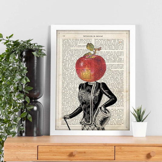 Poster de verduras humanas. Lámina Miss Manzana. Cuadros de humanos con cabezas de verdura.-Artwork-Nacnic-Nacnic Estudio SL