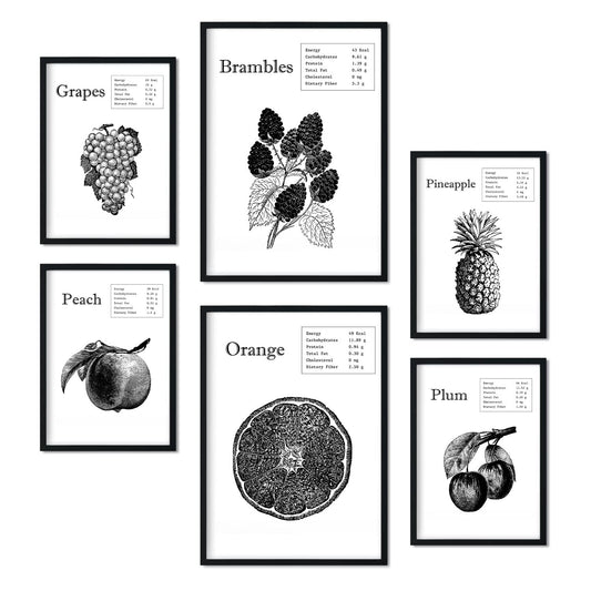Set de 6 pósters de Frutas. Colección de láminas con estética collage para la Tamaños A3 y A4. .-Artwork-Nacnic-Nacnic Estudio SL