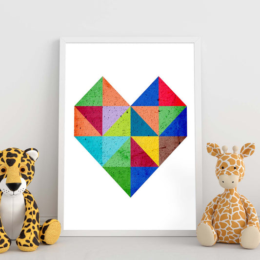 Poster con dibújo de geometría colorida. Lámina Corazón 2, ilustrada con con formas y figuras llenas de color.-Artwork-Nacnic-Nacnic Estudio SL