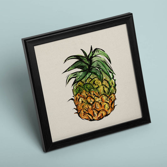 Poster cuadrado de Piña para todos. Lámina de frutas y verduras de forma cuadrada, ilustrada con dibujos a color.-Artwork-Nacnic-Nacnic Estudio SL