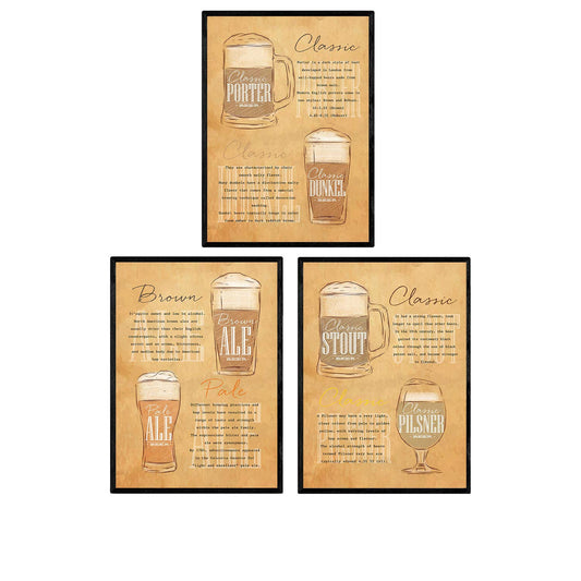 Pack de posters de cervezas y chupitos. Láminas de Cervezas vintage 2. Posters de alcohol y bebidas para bares.-Artwork-Nacnic-Nacnic Estudio SL
