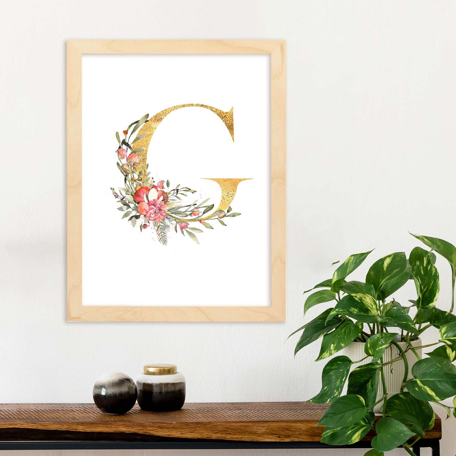 Poster de letra G. Lámina estilo Dorado Rosa con imágenes del alfabeto.-Artwork-Nacnic-Nacnic Estudio SL