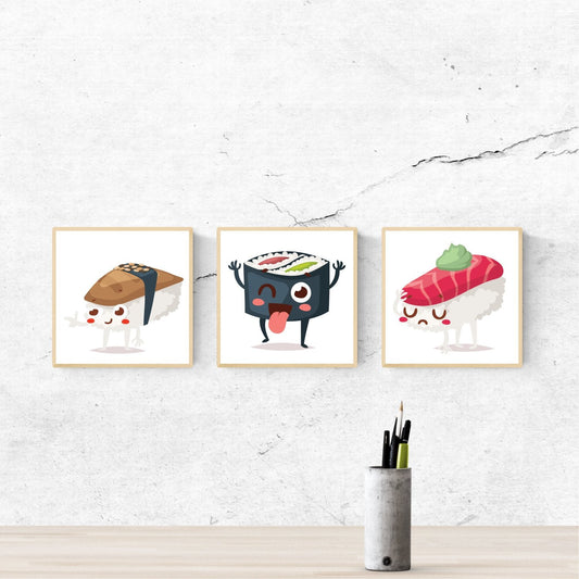Set de tres láminas SUSHI. Pack de tres láminas para enmarcar con imágenes de sushi.-Artwork-Nacnic-Nacnic Estudio SL