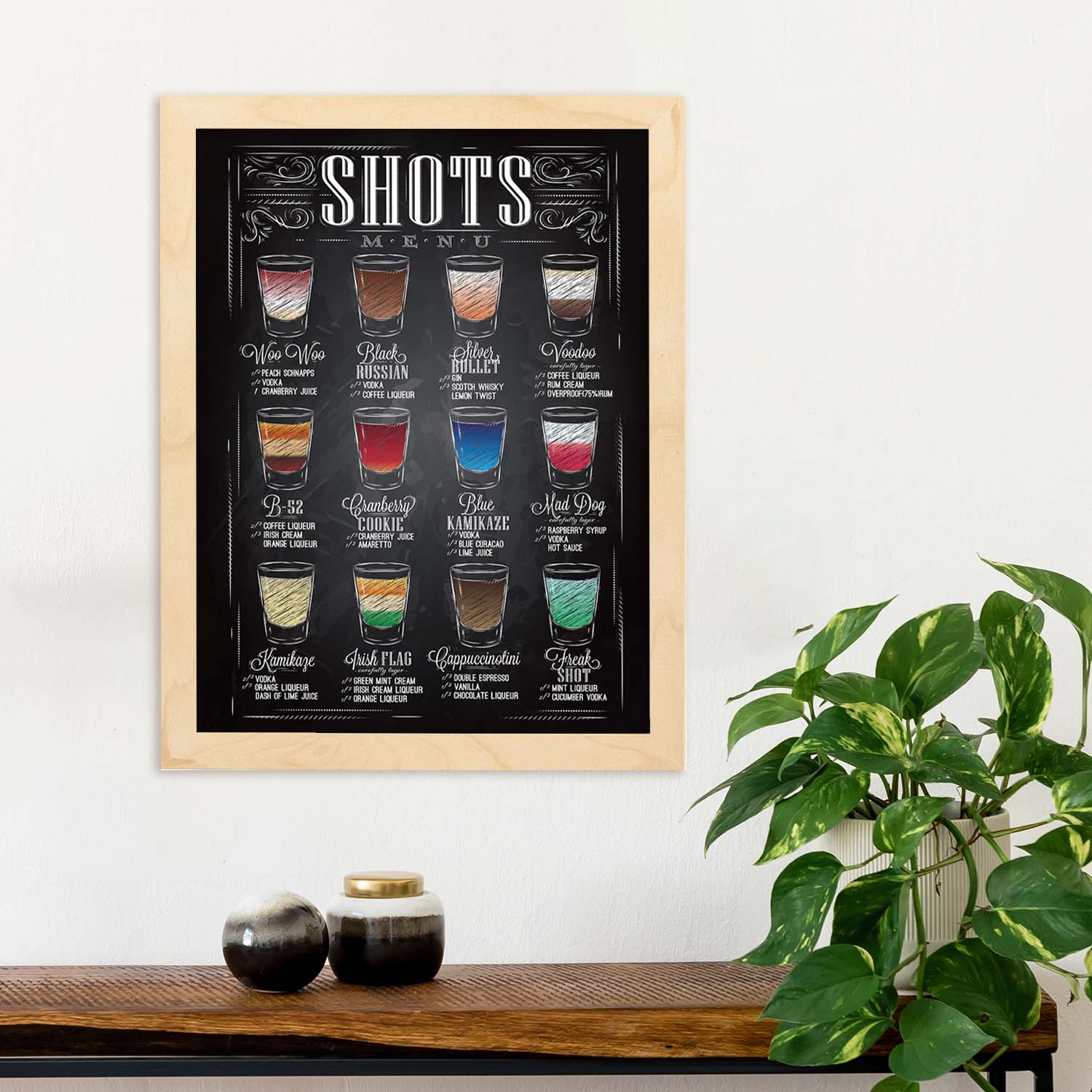 Posters de cervezas y chupitos. Lámina de Tipos de chupitos. Posters de alcohol y bebidas para bares.-Artwork-Nacnic-Nacnic Estudio SL