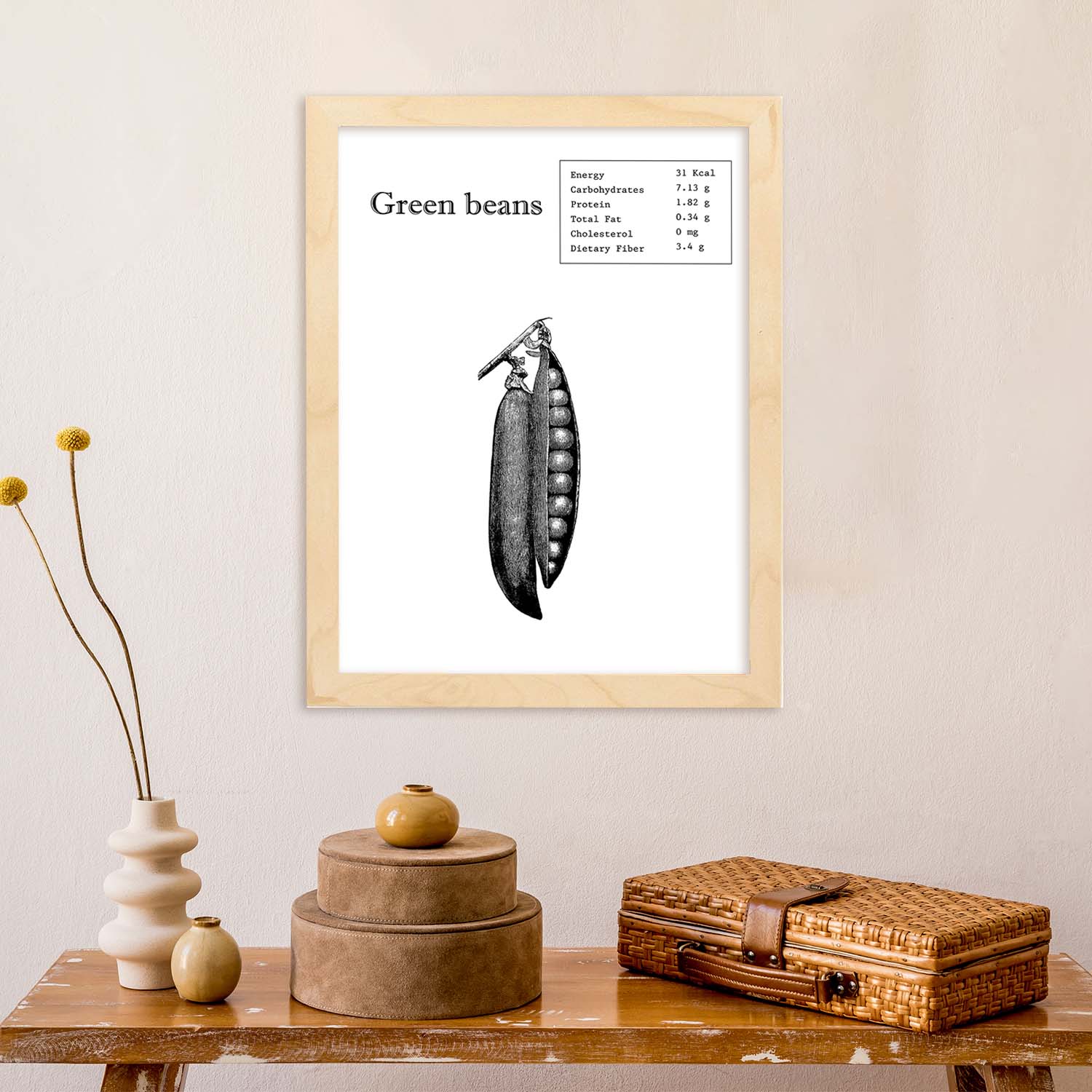 Poster de Green beans. Láminas de frutas y verduras en inglés.-Artwork-Nacnic-Nacnic Estudio SL