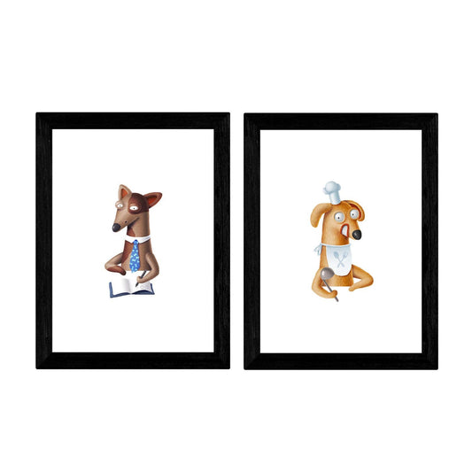 Set de 2 láminas de perros cocinando y leyendo ,en .-Artwork-Nacnic-Nacnic Estudio SL