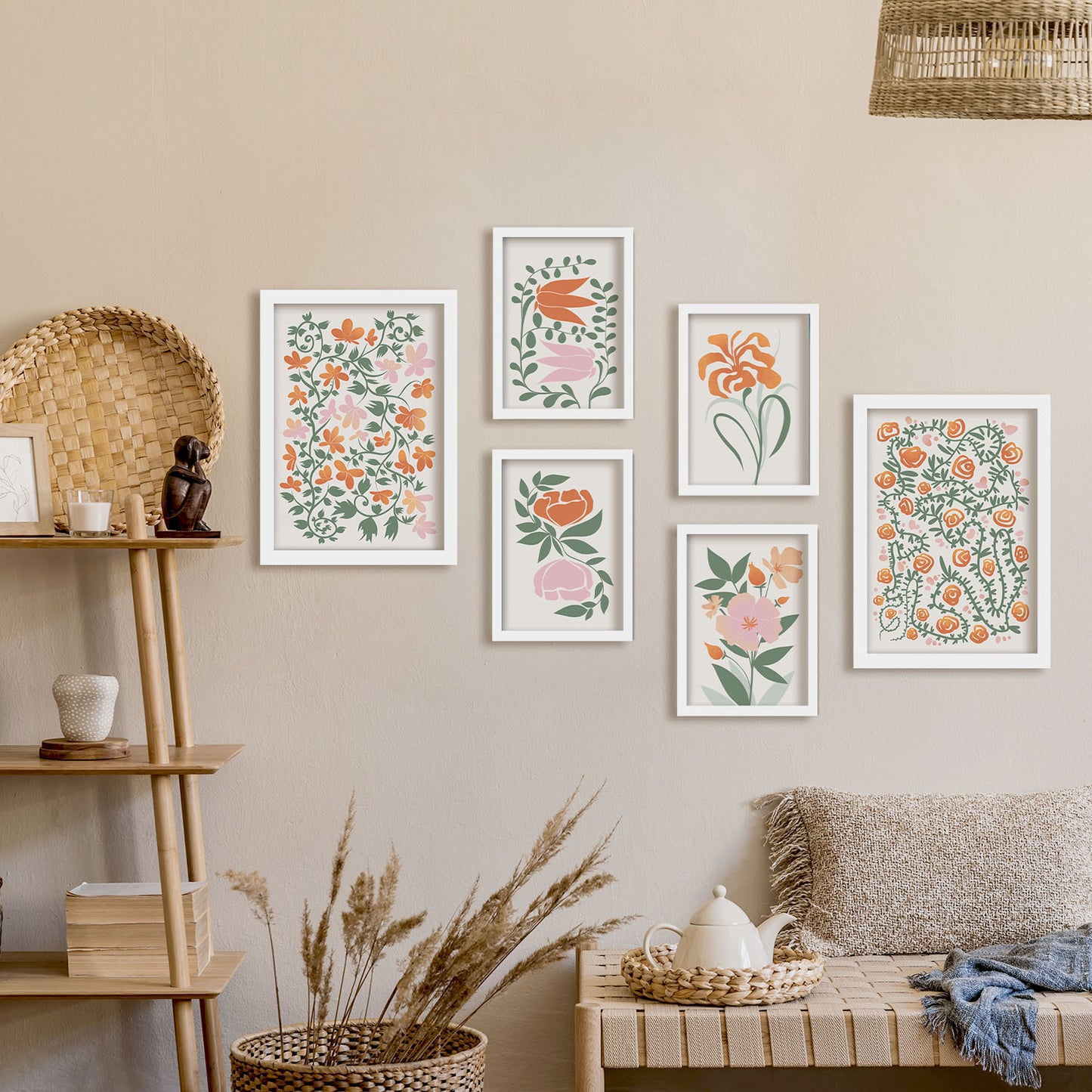 Nacnic Set de 6 Flor Posters. En Abstracto de las flores. Estampados decorativos estéticos para su sala de estar, dormitorio, hogar Tamaños A4 y A3
