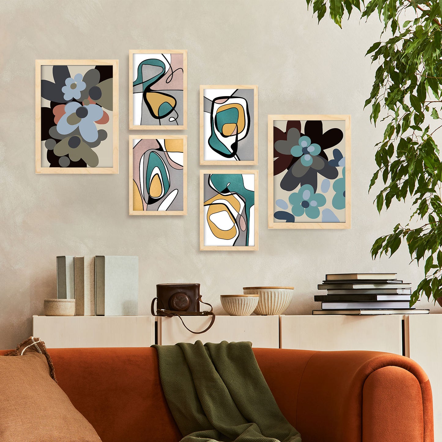 Nacnic Set de 6 Flor de hodgepodge Posters. En Abstracto de las flores. Estampados decorativos estéticos para su sala de estar, dormitorio, hogar Tamaños A4 y A3